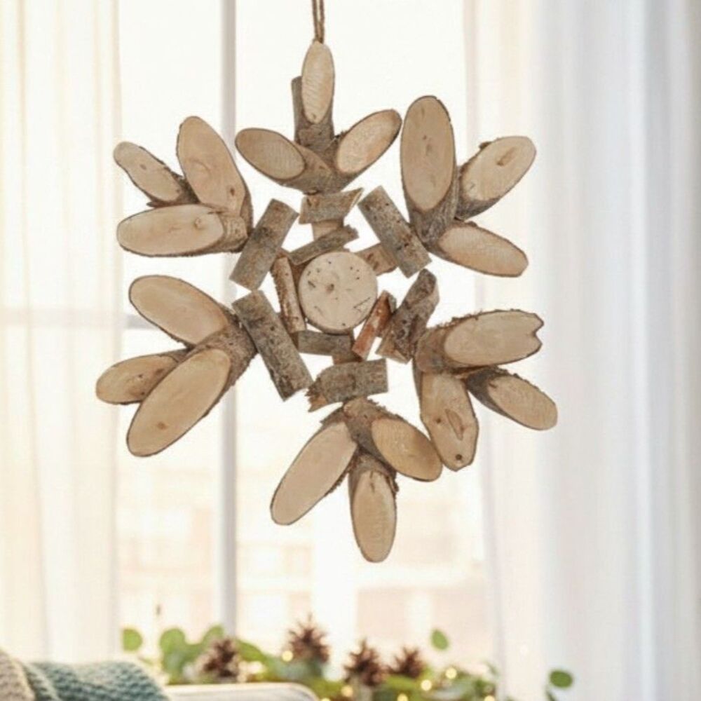 Winter Holiday Giant Ornament Wall Hanging Decor Wooden Snowflake